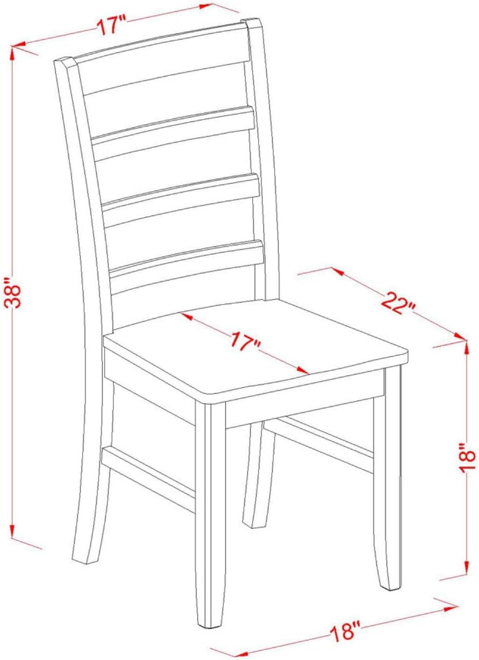 East West Furniture Parfait – Juego de 2 sillas de comedor con respaldo de escalera de madera maciza, color capuchino