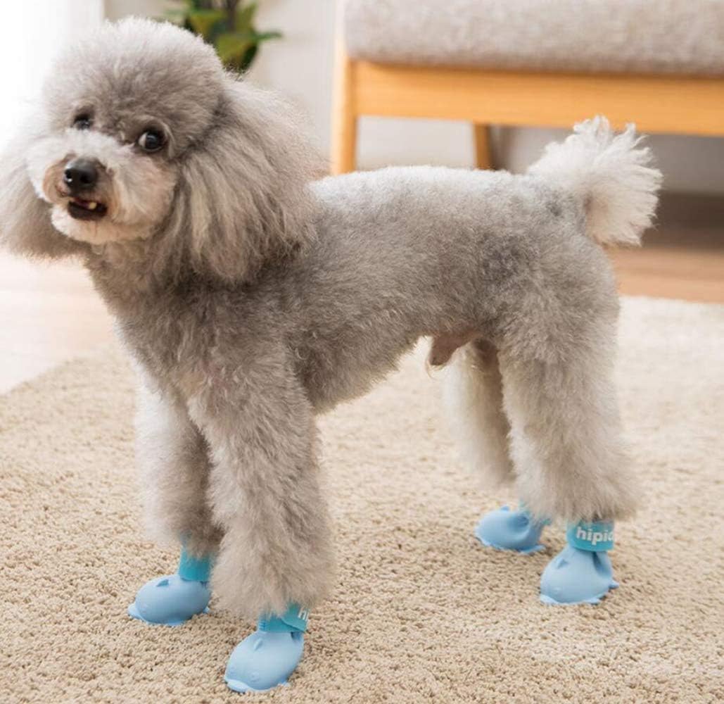 4 botas impermeables para perro, zapatos para perro para nieve y lluvia, peluche de Pomerania, bichón y cachorro (azul, S)