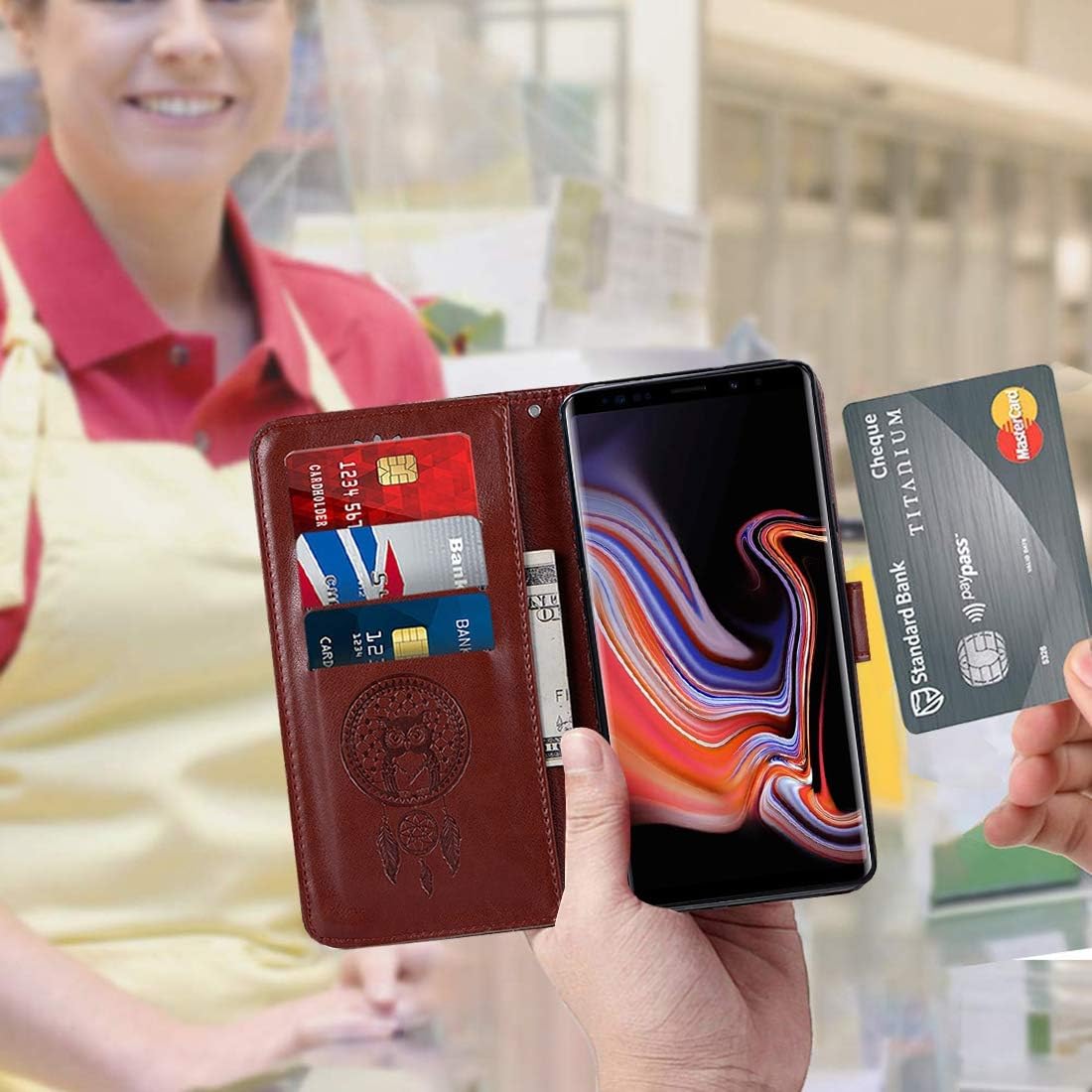 Vokuha Funda tipo cartera para Galaxy Note 9, Samsung Note 9 para niñas y mujeres, cierre magnético, función atril, correa para la muñeca, ranuras
