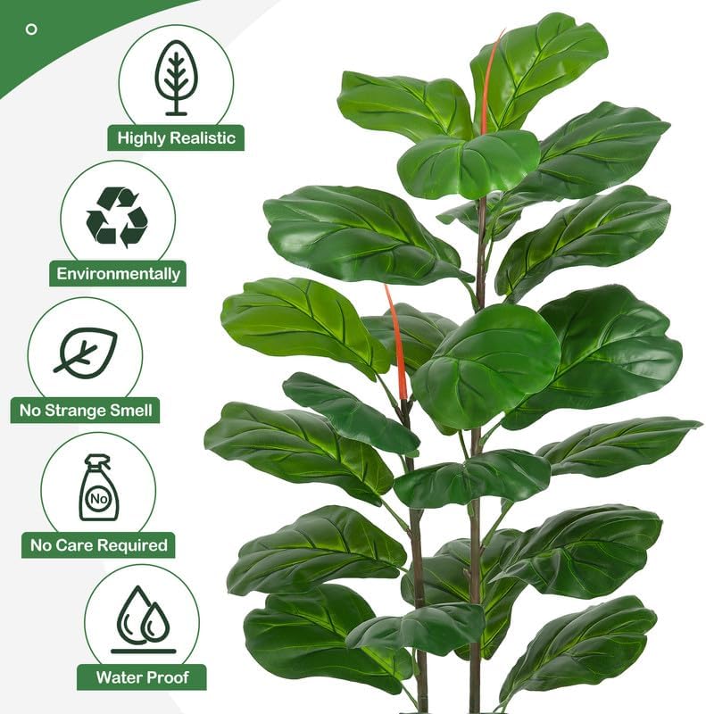 IDEALHOUSE Ficus Lyrata – Árbol de higuera artificial de 39 pulgadas para decoración del hogar, interior, exterior, oficina, sala de estar, baño,