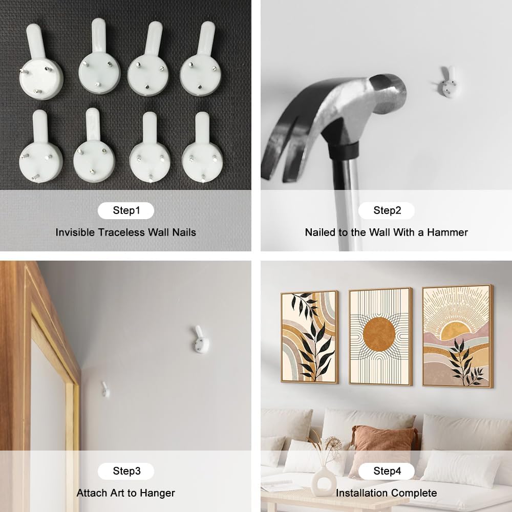 HPINUB – Lienzo enmarcado bohemio para pared, juego de 3 decoración de pared moderna de mediados de siglo, plantas naturales, pinturas artísticas