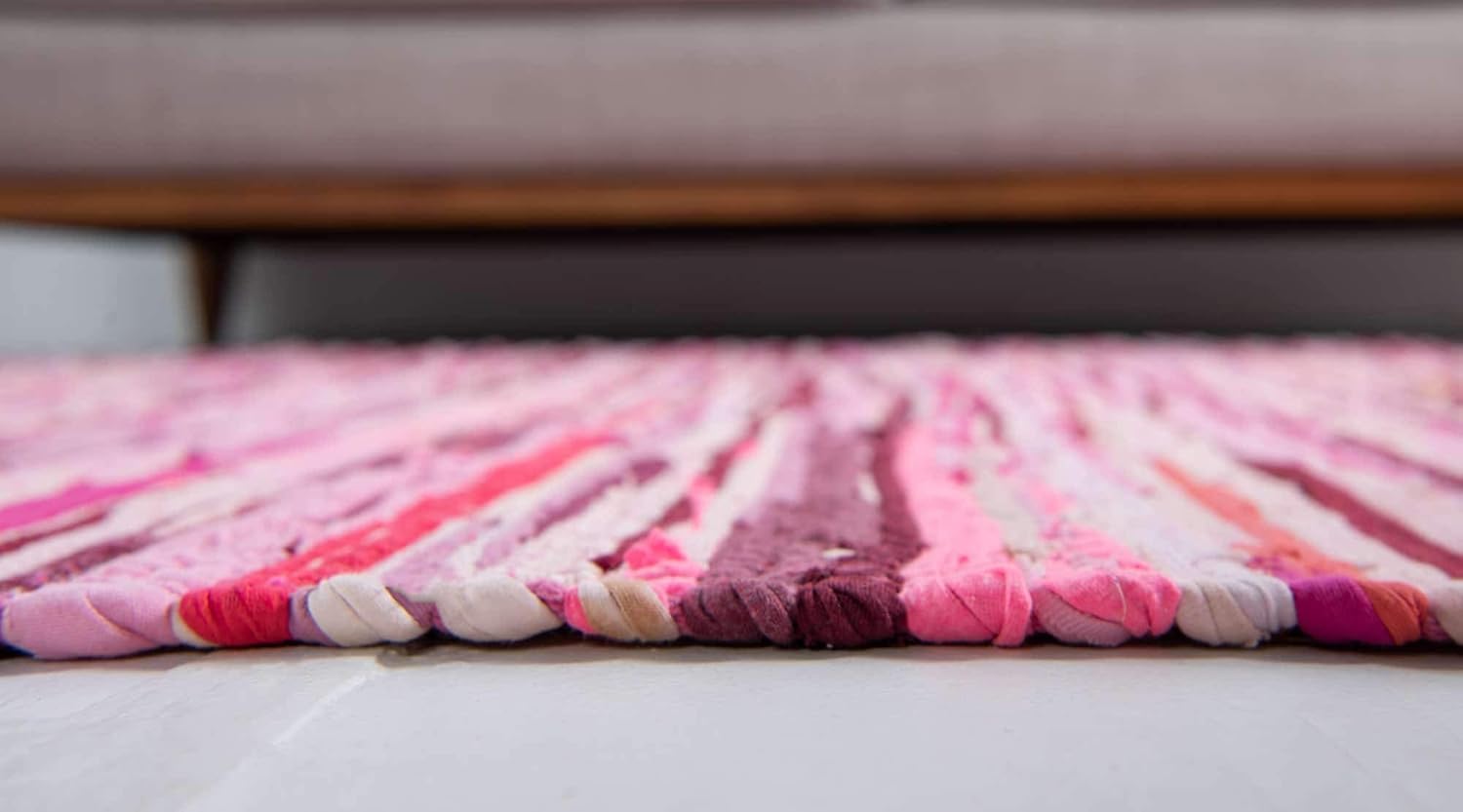 Unique Loom Chindi Cotton Collection – Alfombra tejida a mano de fibras naturales CCH002, 5 x 8 pies, rosamarfil