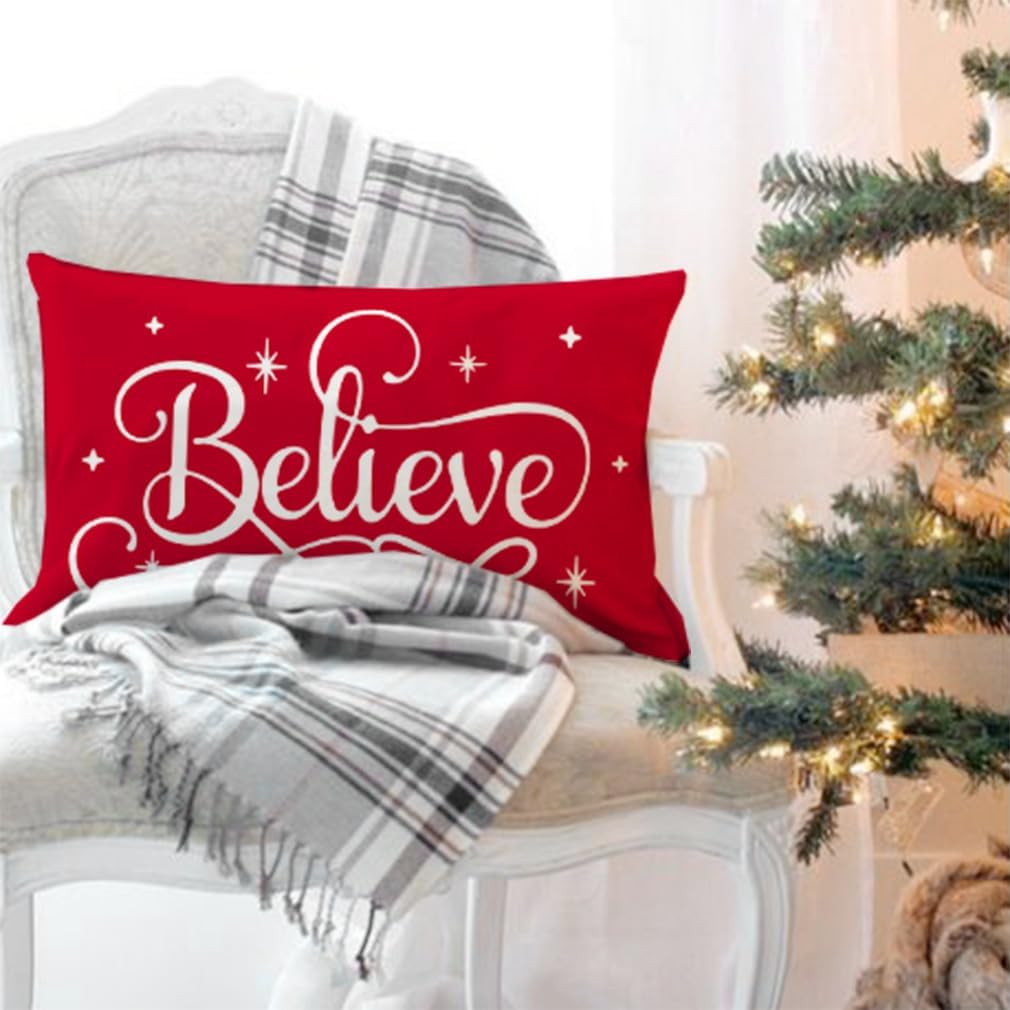 Fundas de almohada rojas de Navidad de 12 x 20 pulgadas, decoración navideña de Navidad, almohadas lumbares, fundas de almohadas decorativas,