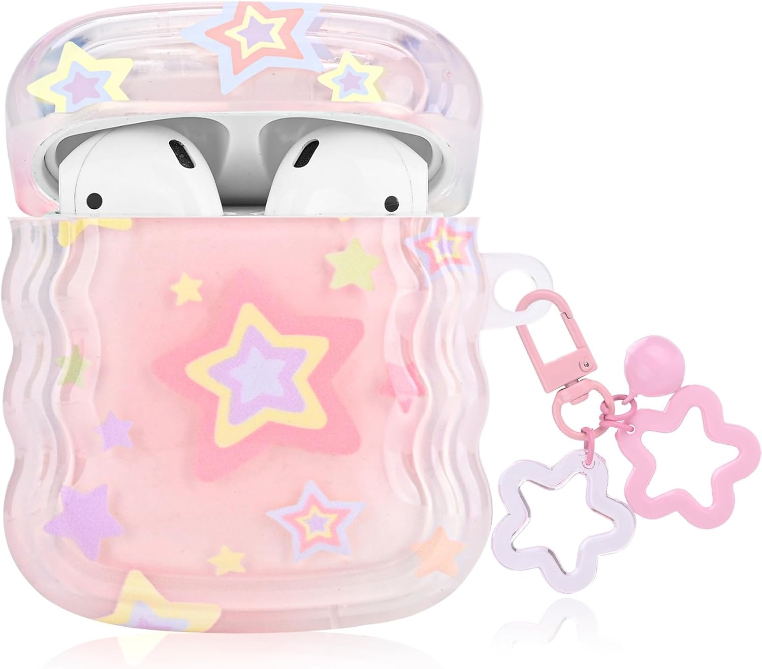 Bonita funda para Airpod con diseño de estrella kawaii, con llavero de estrella pequeña y campana, funda protectora suave compatible con Airpods de