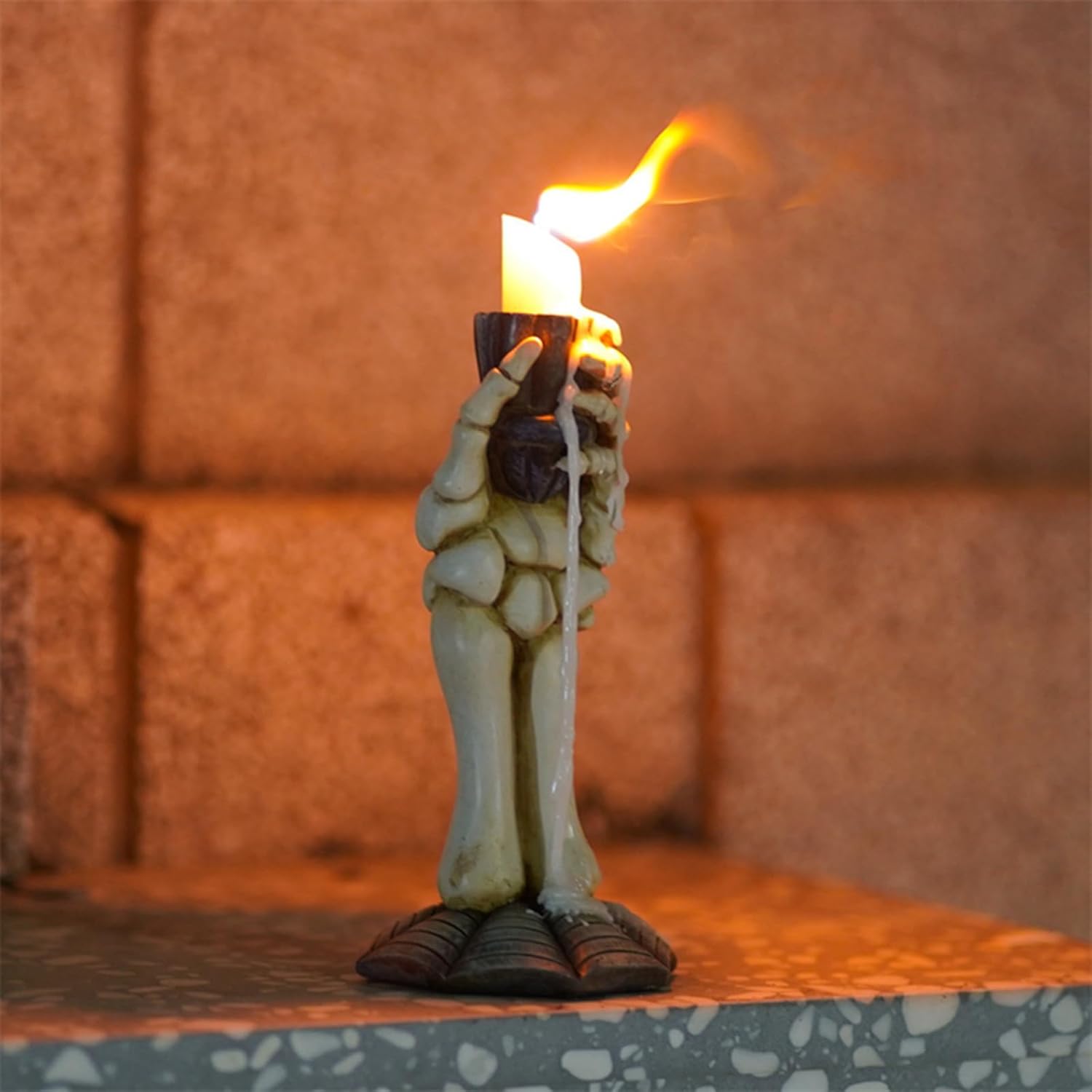 Portavelas de pilar para decoración de Halloween, portavelas de mano de calavera, esqueleto gótico, bruja, candelabros de mano, decoración del hogar