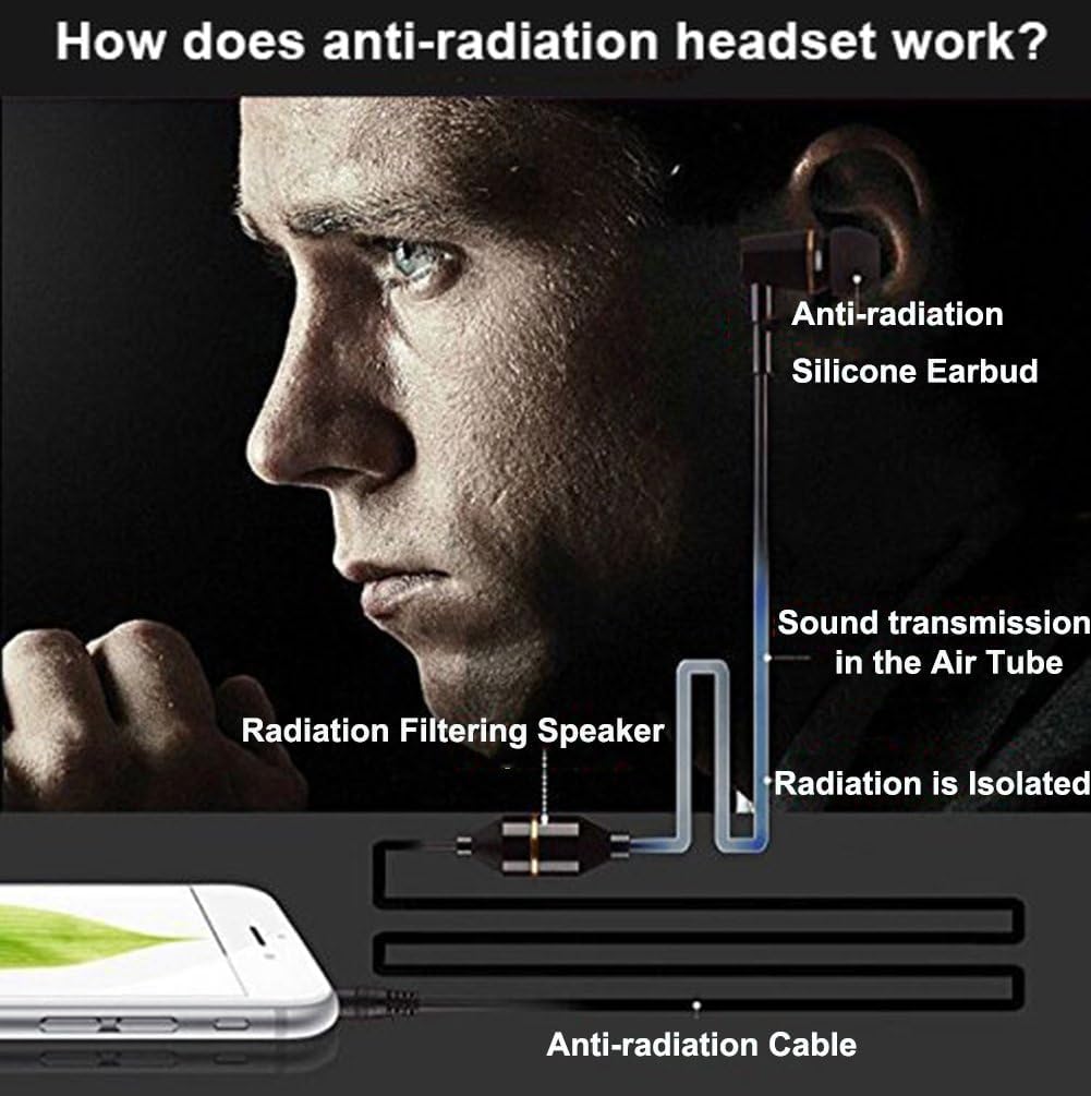 KINDEN Air Tube – Auriculares binaurales sin radiación con micrófono para teléfono, almohadilla, pod, HTC, Sony, reproductores MP3, color negro