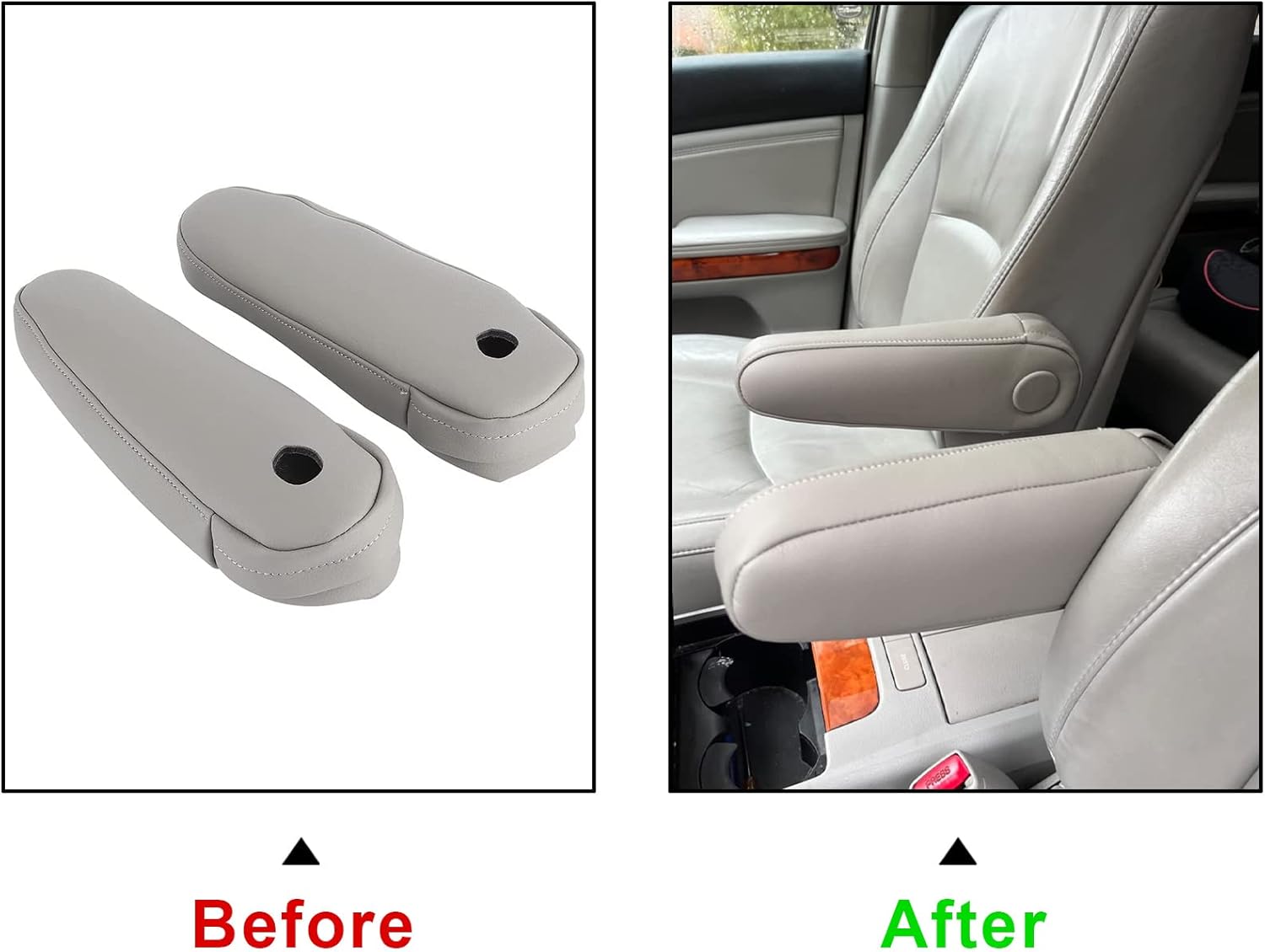 2 fundas de repuesto de cuero gris para reposabrazos compatibles con Lexus RX 300 330 350 2003 2004 2005 2006 2007 2008 2009 (solo parte de cuero)