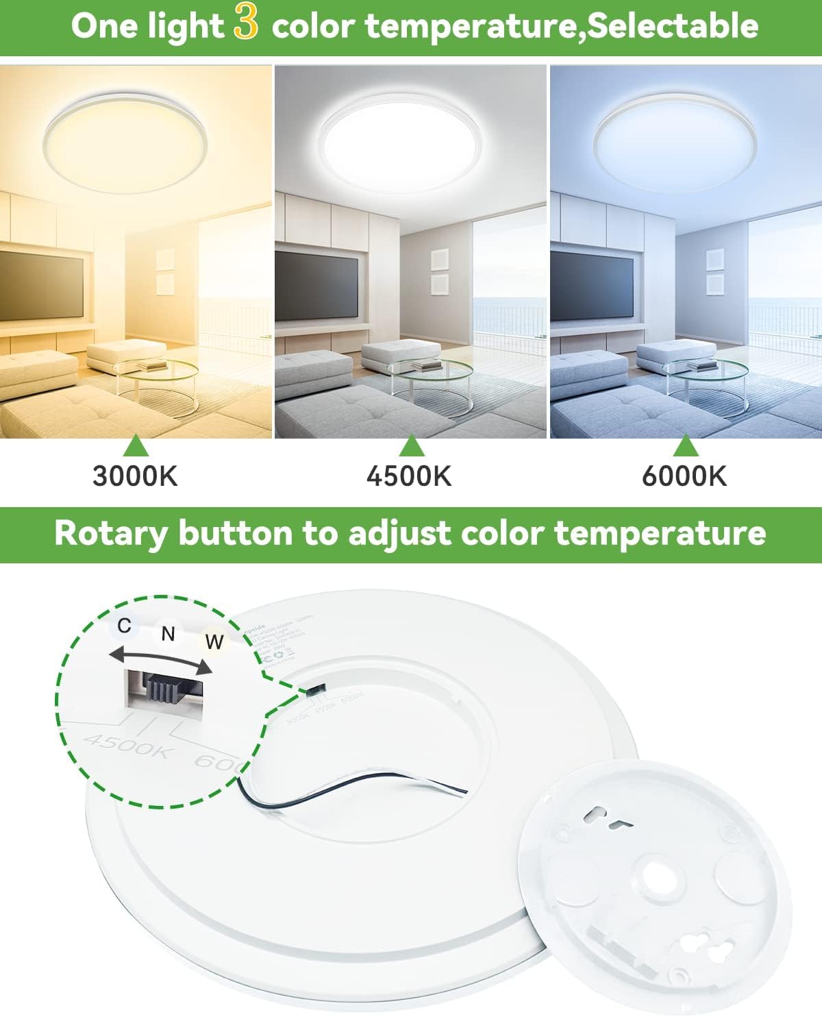 zemty Paquete de 10 luces LED de techo empotradas de 12 pulgadas, súper delgada de 28 W 3200 lm, 3 temperaturas de color en una lámpara de techo de