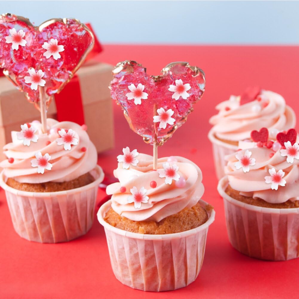 300 adornos comestibles para cupcakes de flores, papel de arroz adhesivo decorativo para cupcakes para bodas, fiestas de cumpleaños, decoración de