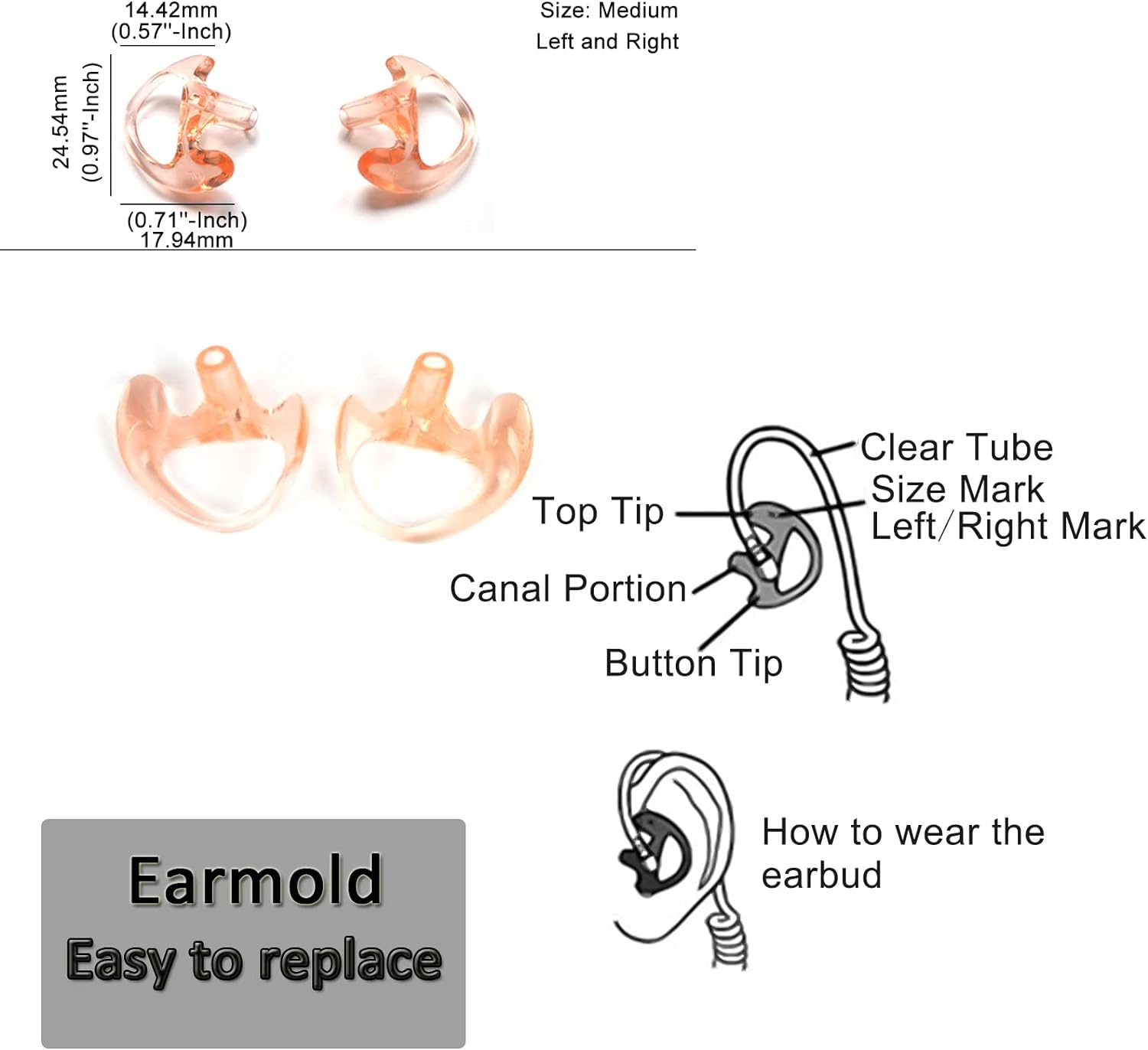 HYS Vigilancia de 0.138 in solo escucha con tubo acústico, auriculares de tubo acústico de 1 cable para conector de audio de 0.138 in, solo recibe