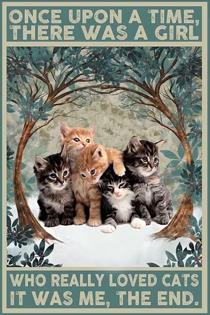 Póster de gatos en lienzo, arte de pared con texto en inglés Once Upon A Time There Was a Girl Who Really Loved Cats Print, lienzo moderno, arte de