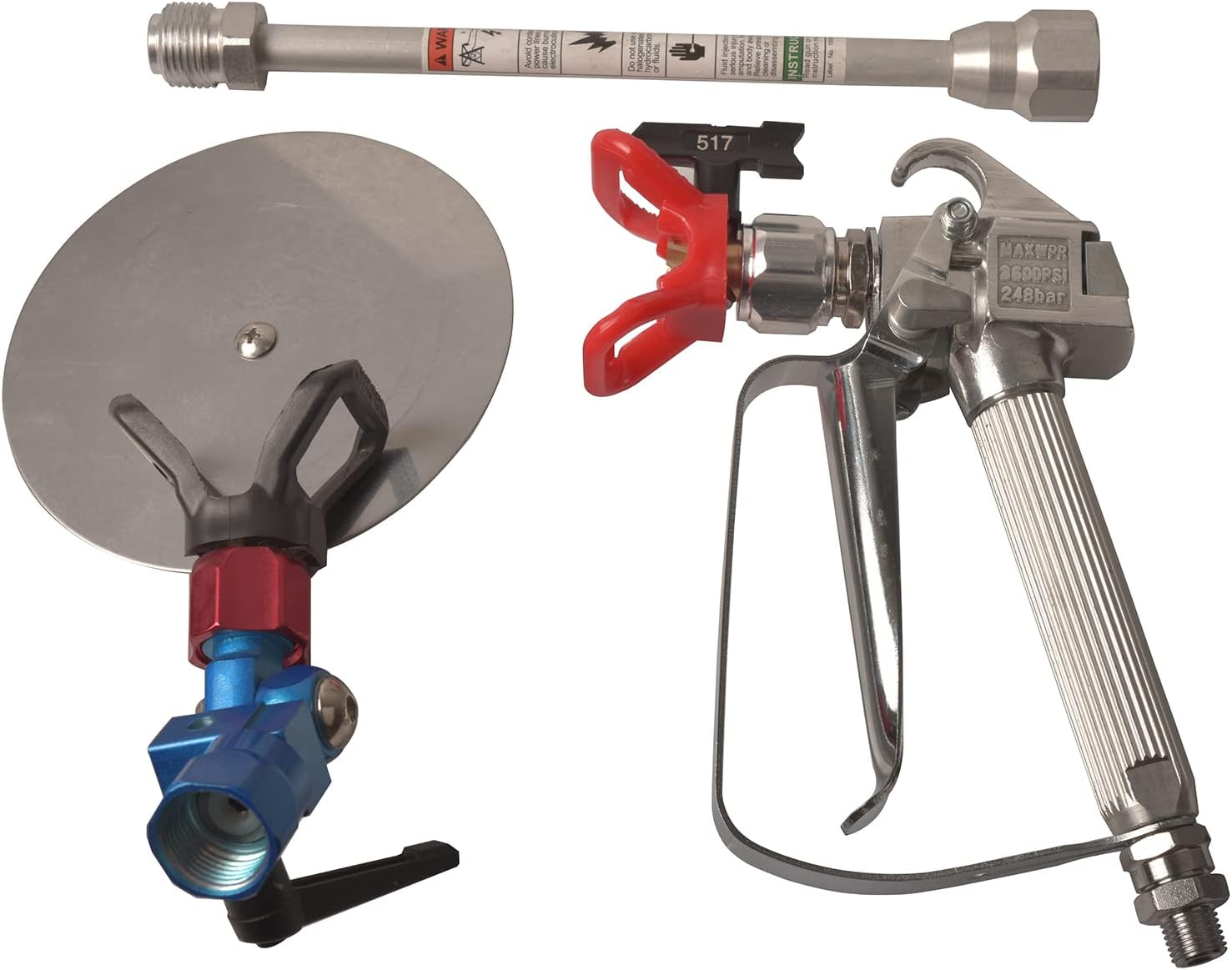 Pistola de pintura sin aire de 3600 PSI 517 punta con herramienta de accesorio de guía de pulverización y poste de extensión de 10 pulgadas, para