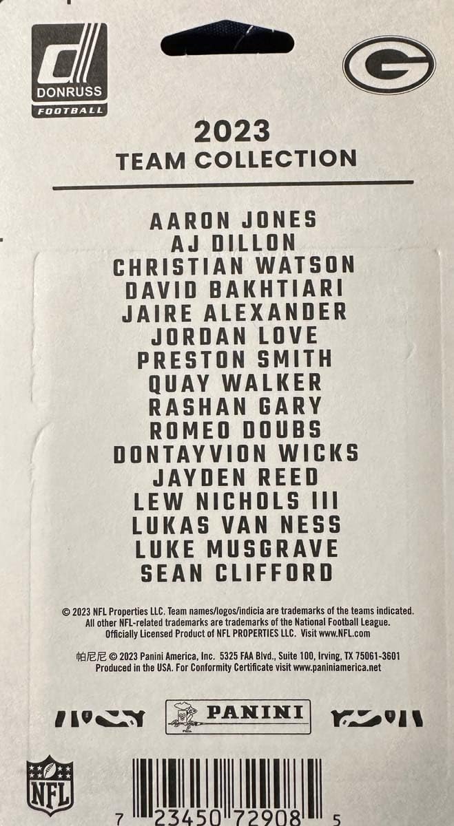 Green Bay Packers 2023 Donruss Factory Sealed HUGE 16 Card Team Set with Jordan Love Plus 6 Rated Rookie Cards including Jayden Reed and Luke