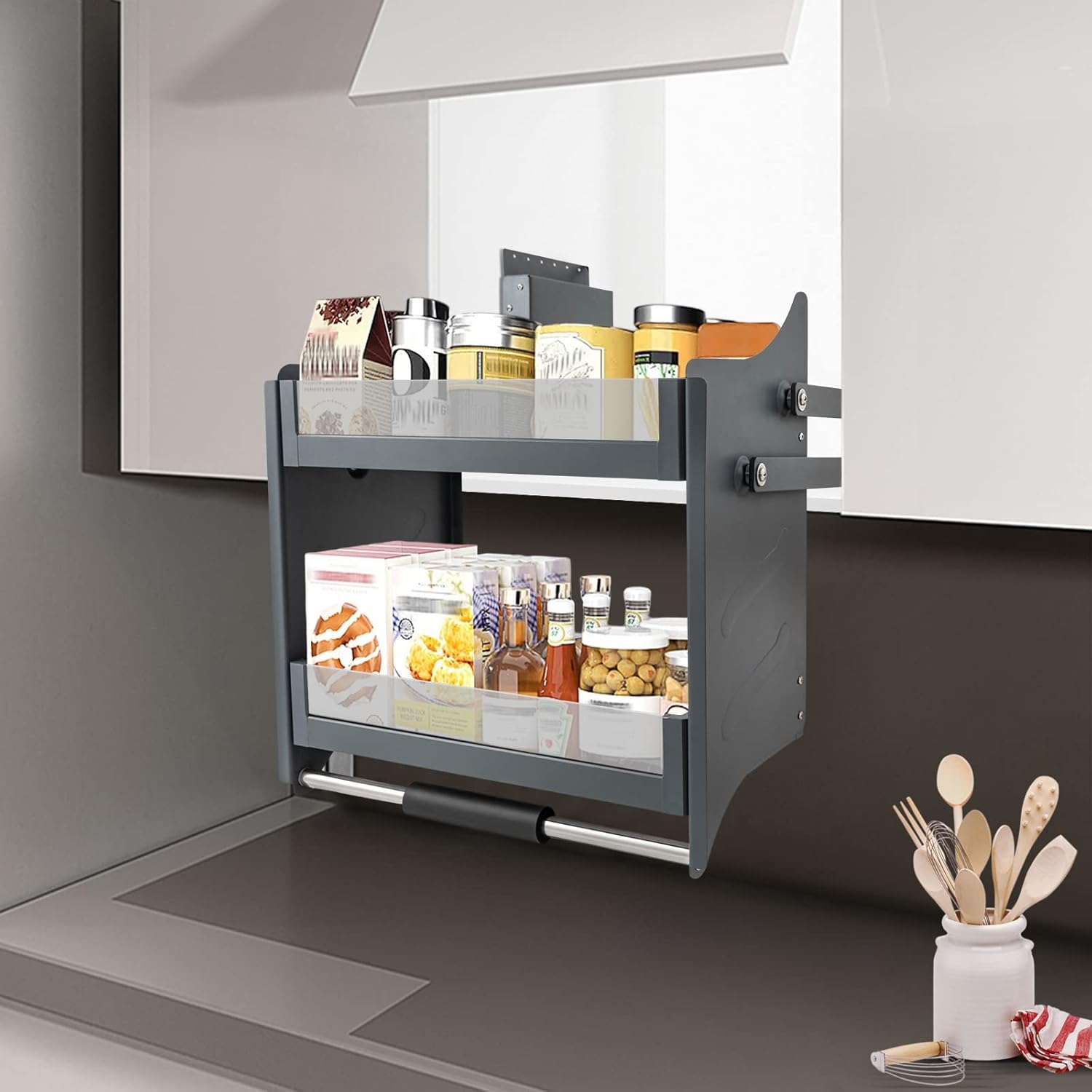 Estante desplegable de cocina de 24 pulgadas, estante deslizante de pared de cocina, estante desplegable de 2 niveles de alto, organizador de