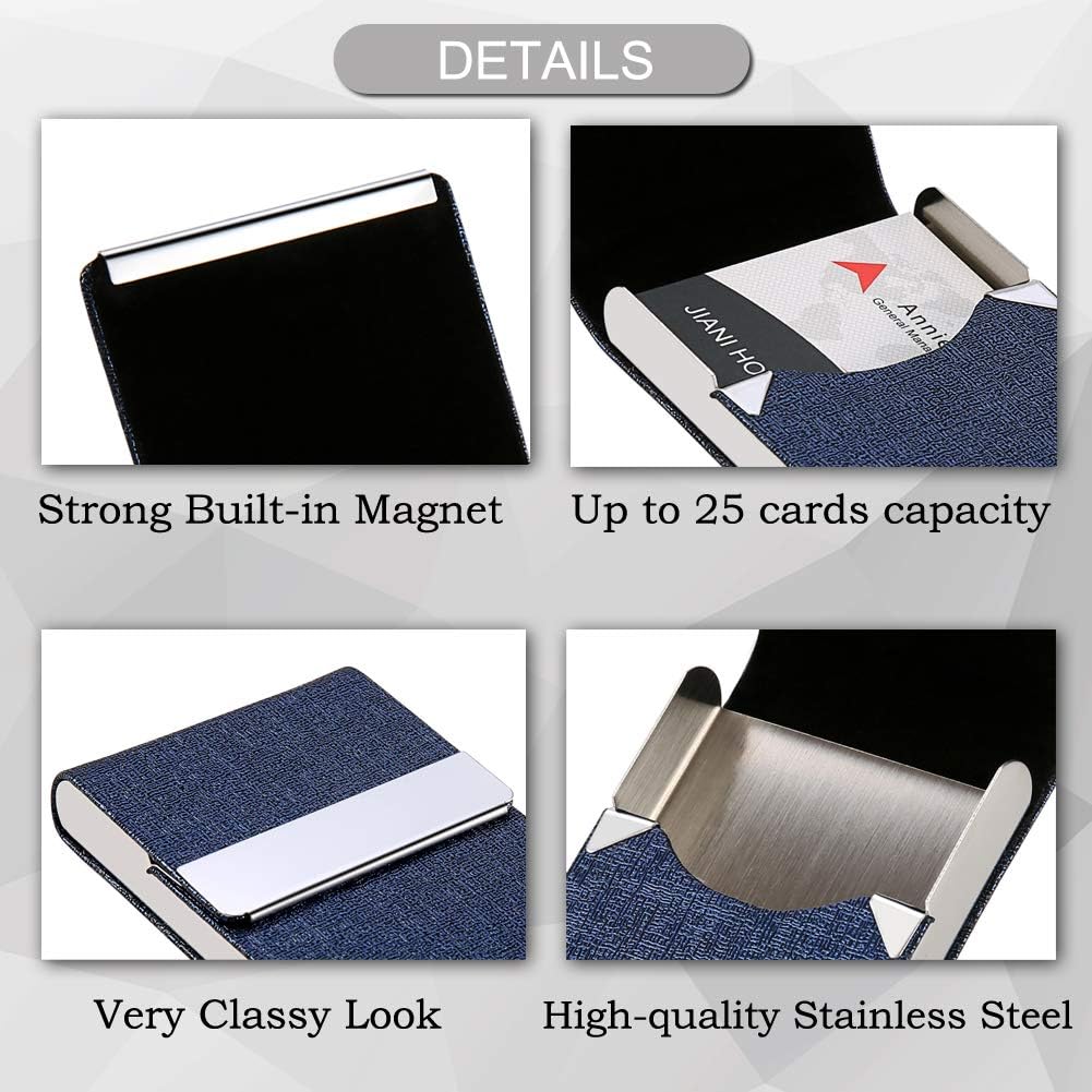 Tarjetero con diseño ultra delgado, funda para tarjetas de visita con piel sintética de alta calidad, bolsillo para trajes, tarjetero metálico para