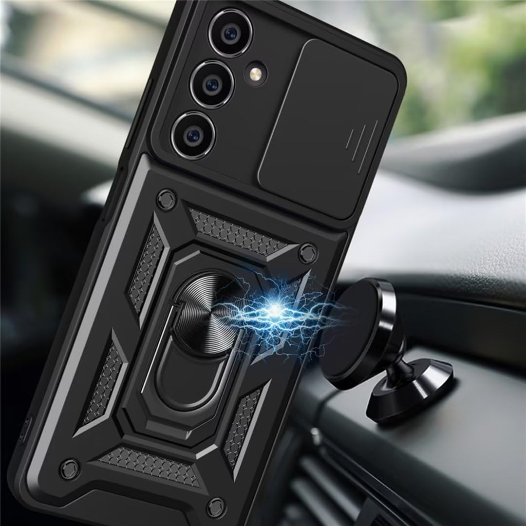 FCSWEET Compatible con fundas para cámara deslizante Samsung A32 4G, soporte de ventana de empuje de grado militar, anillo giratorio de 360, soporte
