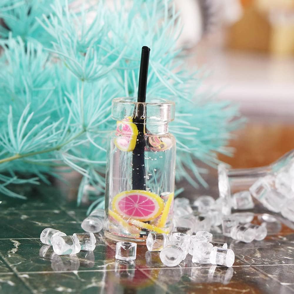yueton Cubos de hielo de plástico transparente en miniatura de 0.118in para casa de muñecas, cubitos de hielo falsos, accesorios de bebidas de