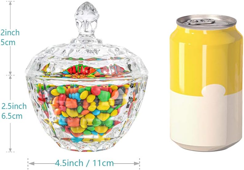 ComSaf Plato de caramelo de vidrio con tapa, cuenco decorativo para caramelos, tarro de caramelo cubierto de cristal para escritorio de oficina en