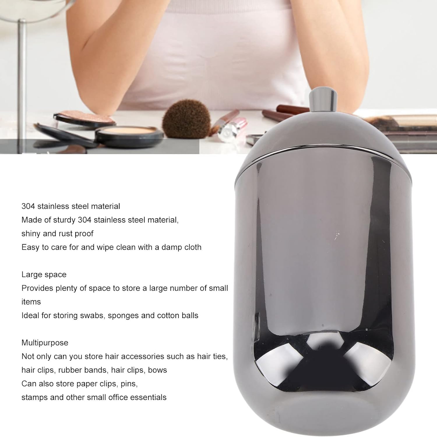 Kuuleyn Soportes para hisopos de algodón de acero inoxidable, tarro de almacenamiento de bolas de algodón cosmético, duradero, multiusos, a prueba