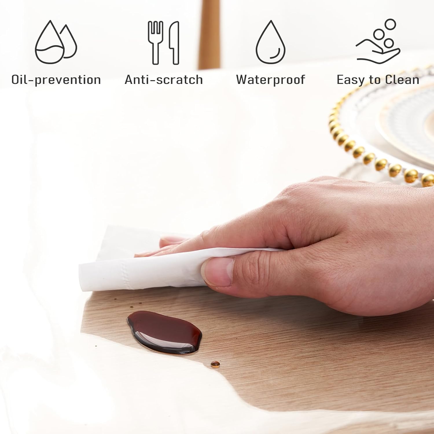 Protector de mesa transparente de 24 x 48 pulgadas de grosor de PVC resistente al agua, rectangular, de plástico, antideslizante, para mesa de café