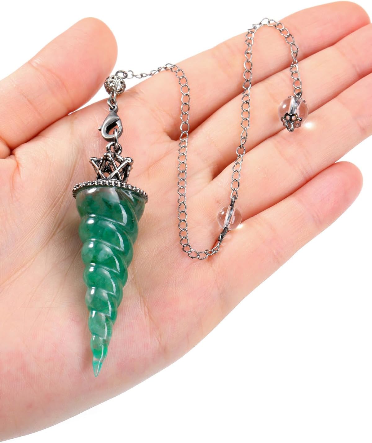 PESOENTH Péndulo de aventurina verde para radiestesia de cristal de adivinación con piedra preciosa roscada cristales curativos colgante de punto de