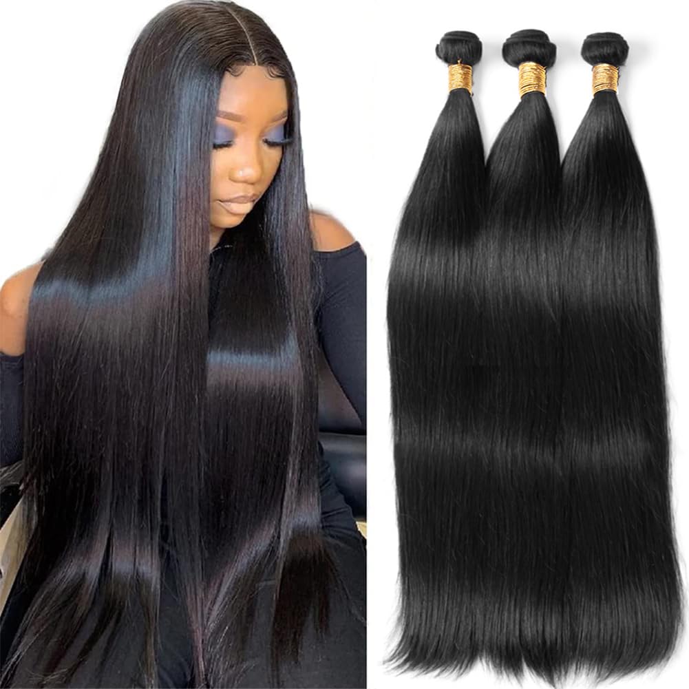 Mironica Paquetes de cabello humano lacio de 24, 26, 28 pulgadas, 3 paquetes de extensiones de cabello humano 12A, cabello humano 100% sin procesar,