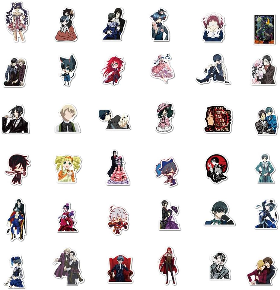 Paquete de 50 calcomanías (50 piezaspaquete), calcomanías de mayordomo negro de anime japonés, manga Sebastian, Michaelis Ciel Phantomhive,