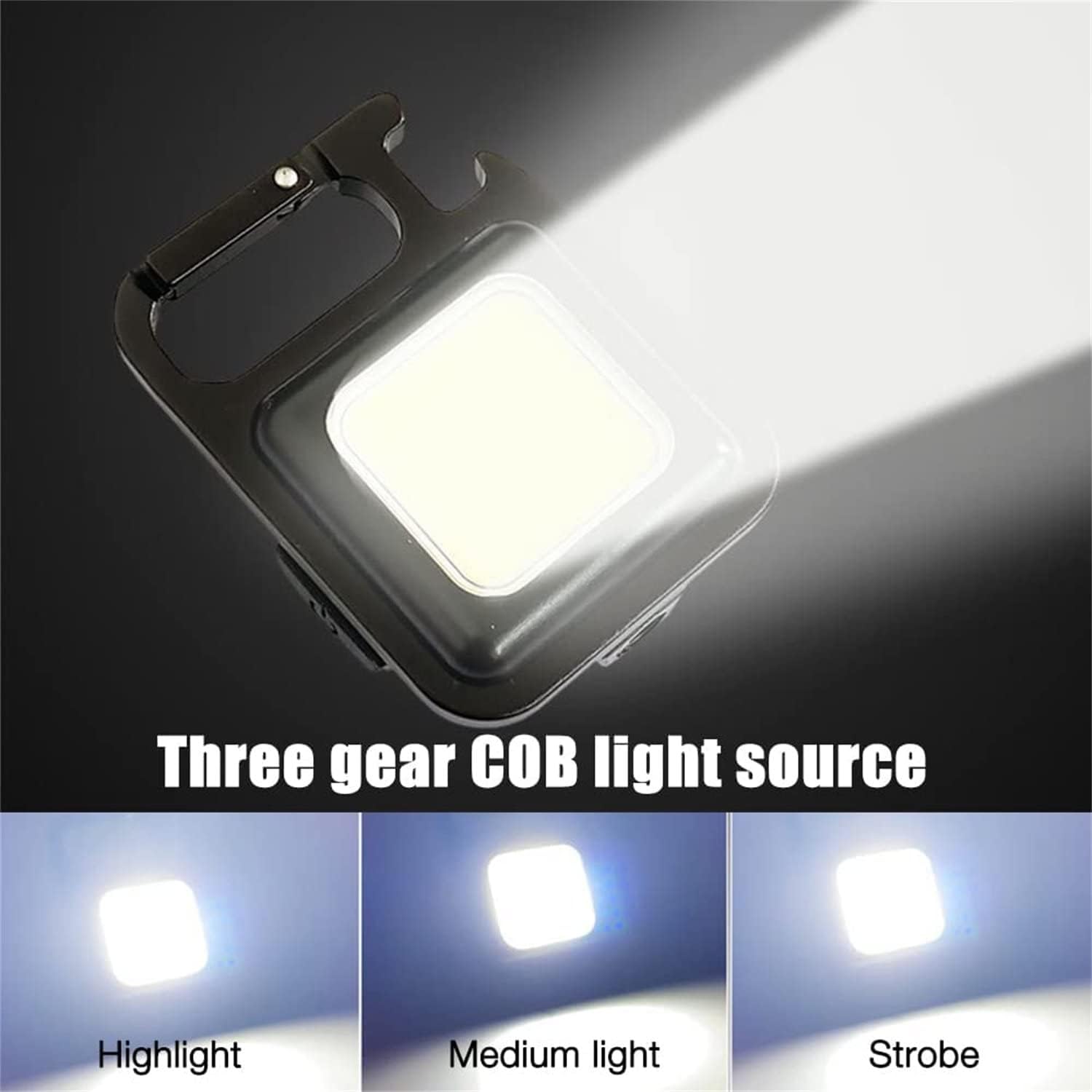 COB – Linterna de llavero súper brillante, linterna COB recargable de 500 lúmenes, 4 modos de luz, con soporte plegable y base magnética, luz de