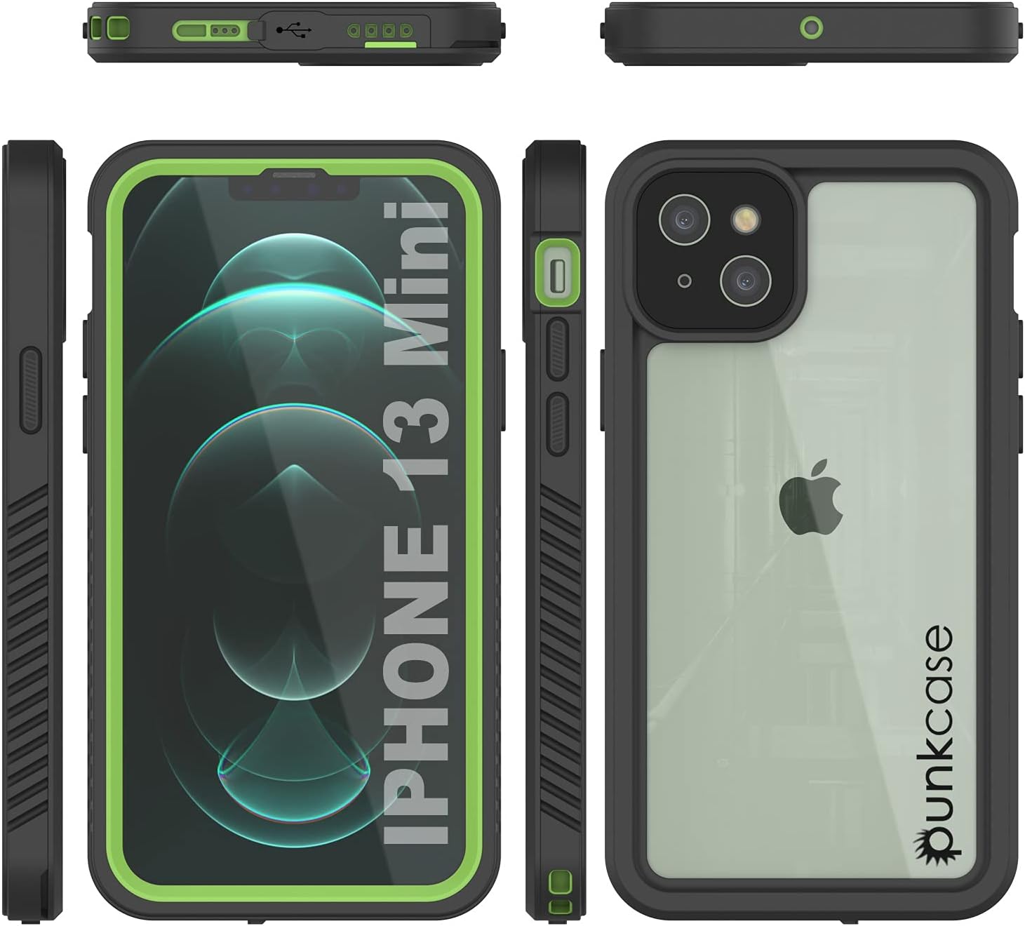 Punkcase Funda impermeable para iPhone 13 Mini Extreme Series Slim Fit Certificado IP68 a prueba de golpes a prueba de nieve con protector de