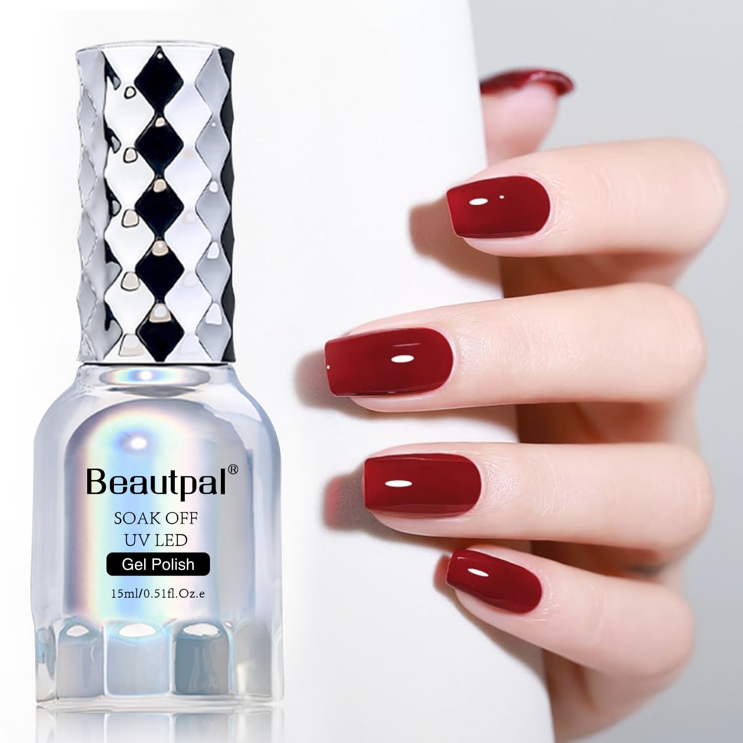 BEAUTPAL – Esmalte de uñas de gel para uñas, 1 unidad de 0.5 onzas líquidas, color rojo burdeos, esmalte de uñas en gel que se absorbe con luz UV