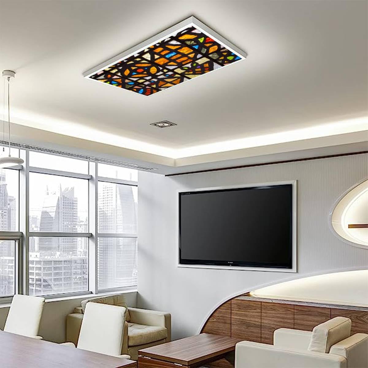 Paquete de 4 cubiertas de luz fluorescente para luz de techo, vidrieras de cristal multicolor para aula, oficina, hogar, 4 x 2 pies, cubierta