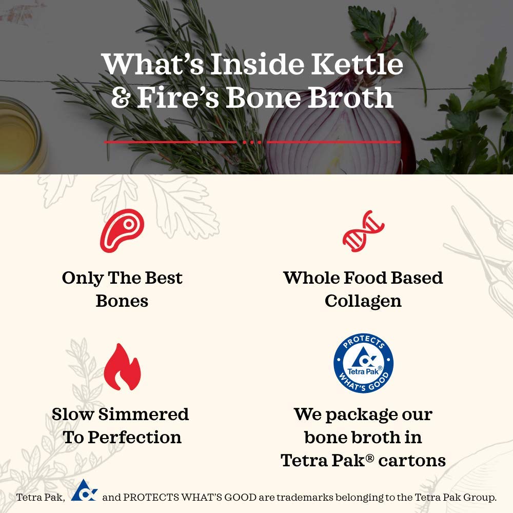Kettle and Fire – Caldo de hueso de pollo de jengibre, cúrcuma Keto, paleo y Whole 30, sin gluten, alto en proteínas y colágeno, paquete de 3