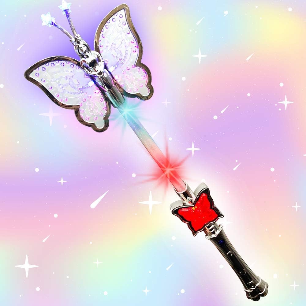 ArtCreativity Bastón de mariposa giratorio multicolor con mango LED, varita de mariposa iluminada de 16 pulgadas para niños, divertido accesorio de