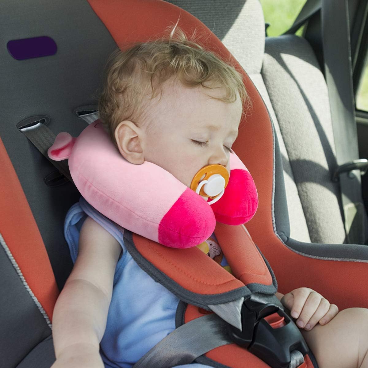 Almohada de viaje para niños para automóvil, avión, almohada suave para el cuello para la cabeza y la barbilla, lindo animal en forma de U, almohada