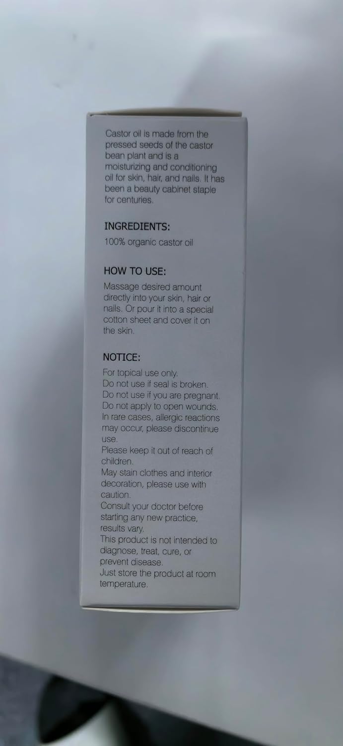 Aceite de ricino orgánico (2.11 onzas) con kit de pestañas, certificado orgánico, 100% puro, botella de vidrio, prensado en frío sin refinar, sin
