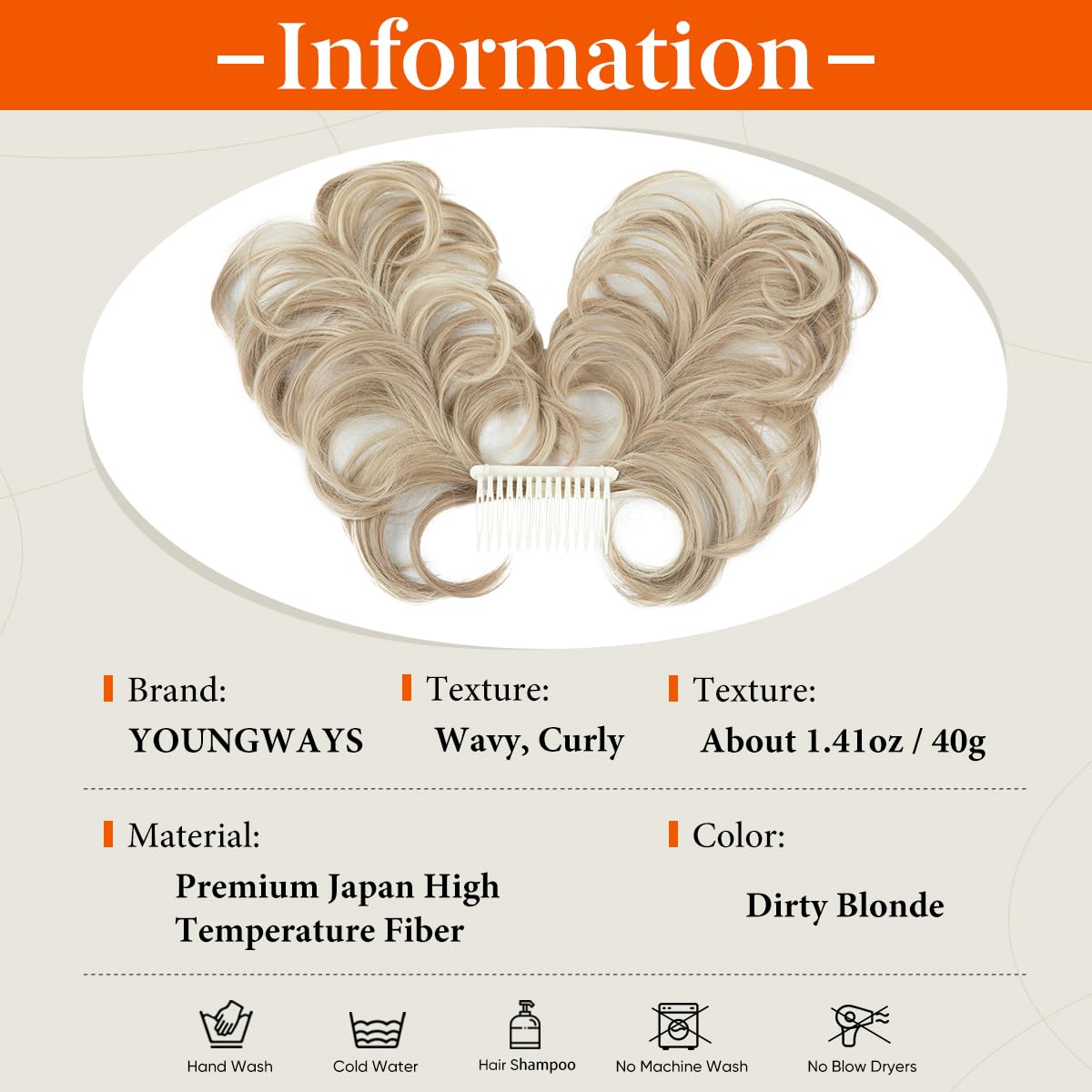 Peine de moño desordenado con clip lateral para mujer, corto, natural, lacio, versátil, ajustable, fácil de peinar, rubio oscuro C