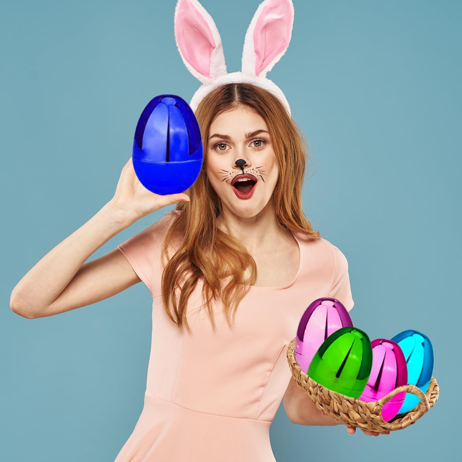 Huevos de Pascua rellenables (paquete de 12) huevos de Pascua gigantes de plástico metálicos coloridos de 6 pulgadas, se mantienen verticales,