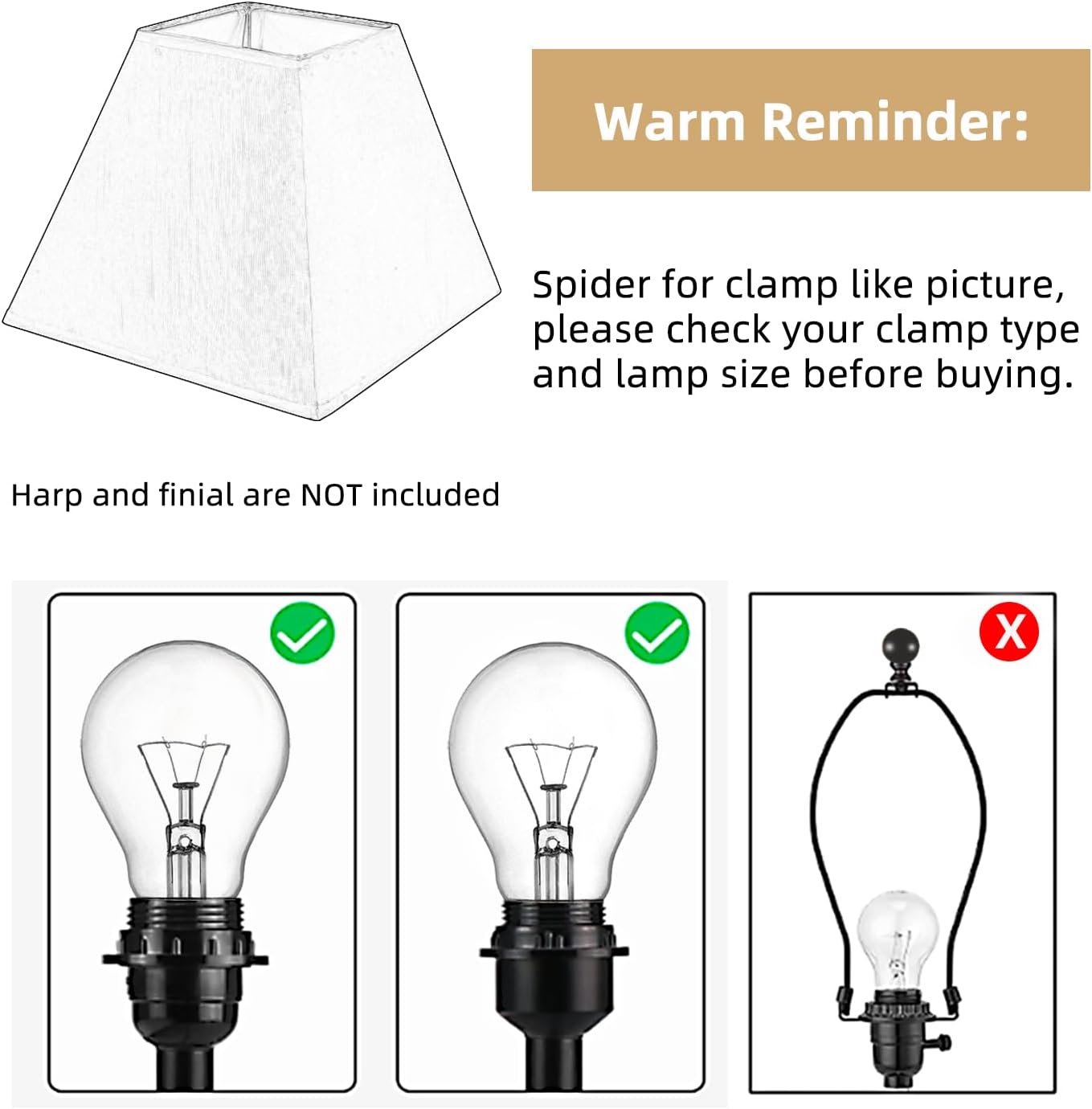 Juego de 2 pantallas de lámpara para lámparas de mesa y lámparas de pared. Pantallas de lámpara cuadradas cónicas de 4.5 pulgadas superior x 9