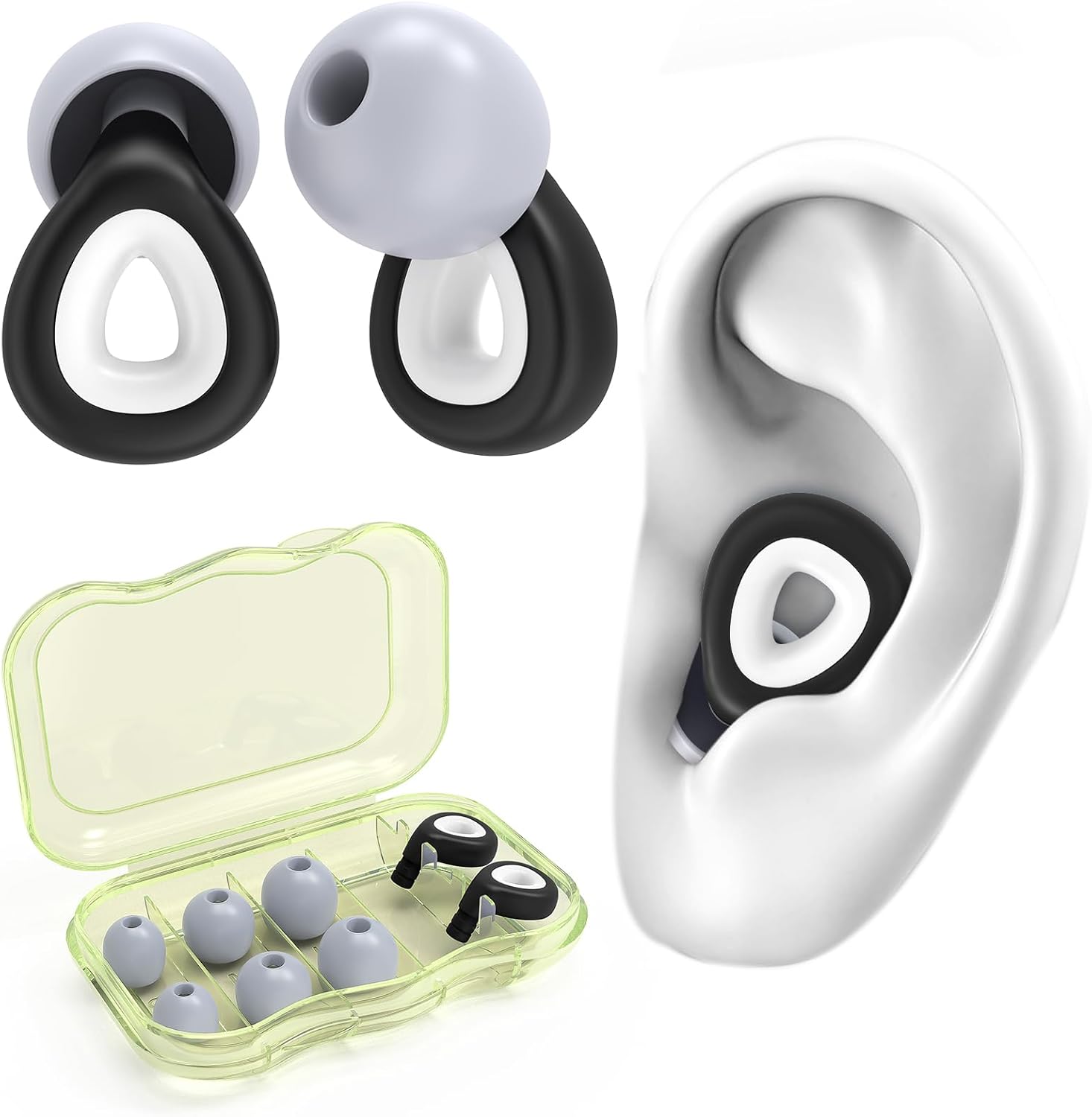 Tapones para los oídos para reducción de ruido, tapones de silicona flexibles reutilizables para dormir, conciertos, motocicletas, aviones y