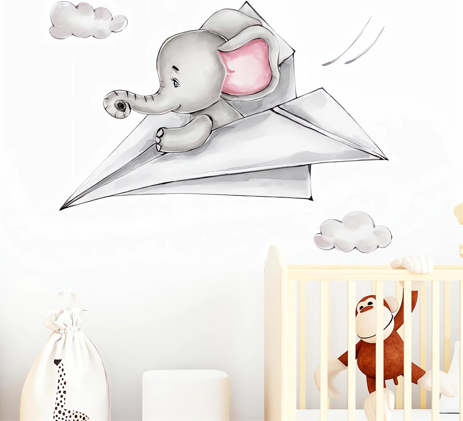 Calcomanías de pared de papel de elefante para bebé, diseño de animales de dibujos animados de sacinora DIY, vinilo extraíble para despegar y pegar