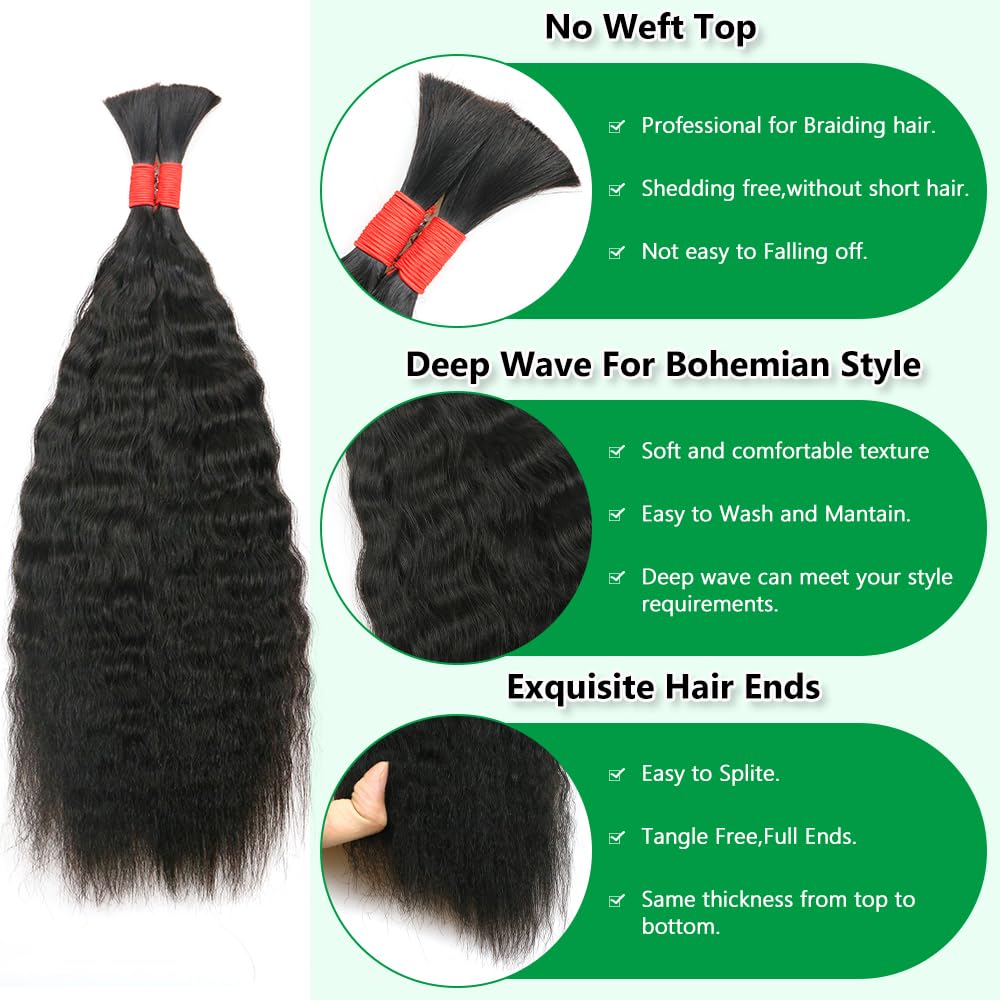Cabello humano trenzado húmedo y ondulado sin trama, extensiones de cabello humano virgen 100% sin procesar para micro trenzas, cabello humano súper