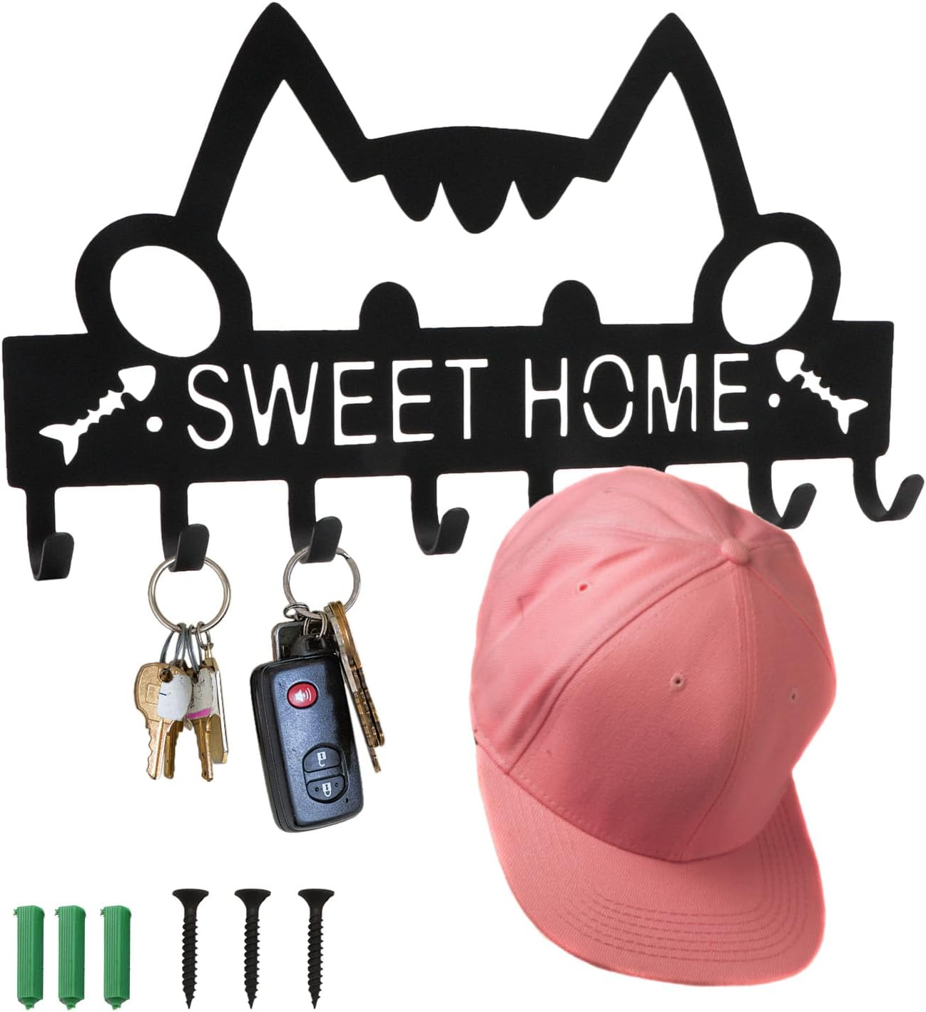 Soporte para llaves de gato para pared, decorativo, moderno, gancho para abrigos, lindo baño, decoración de pared para puerta delantera, entrada,