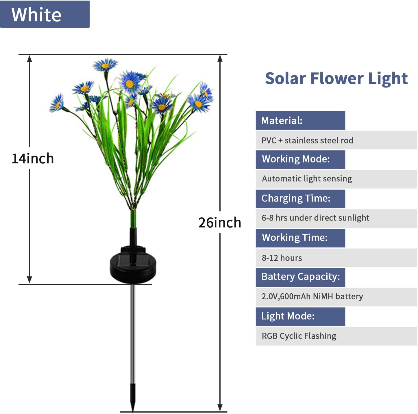 Luces solares de jardín, luces de camino de flores impermeables para exteriores, luces de jardín alimentadas por energía solar, impermeables, para