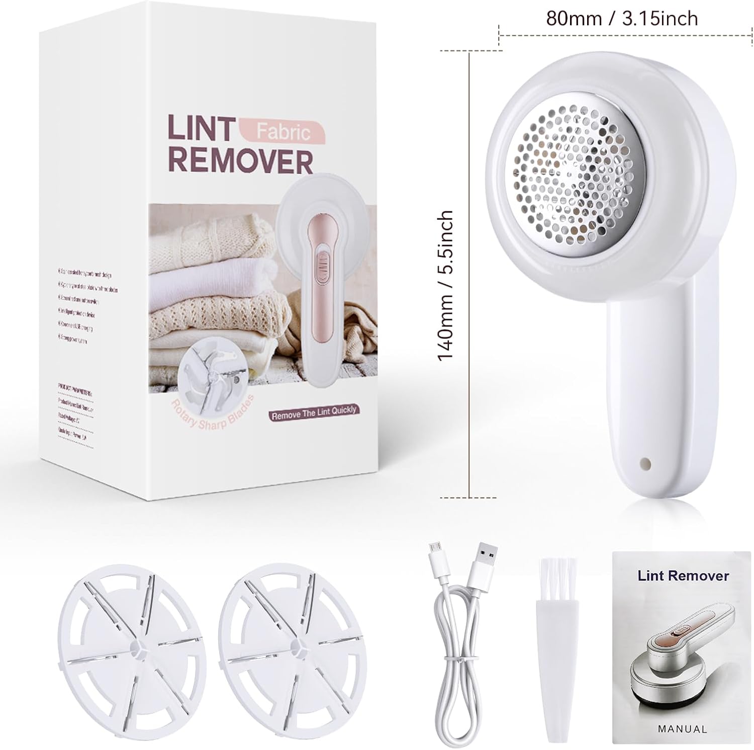 Afeitadora de tela para ropa, removedor de pelusa con 2 cuchillas de repuesto, desfuzzer eléctrico para ropa, abrigos de lana, bufandas, guantes,