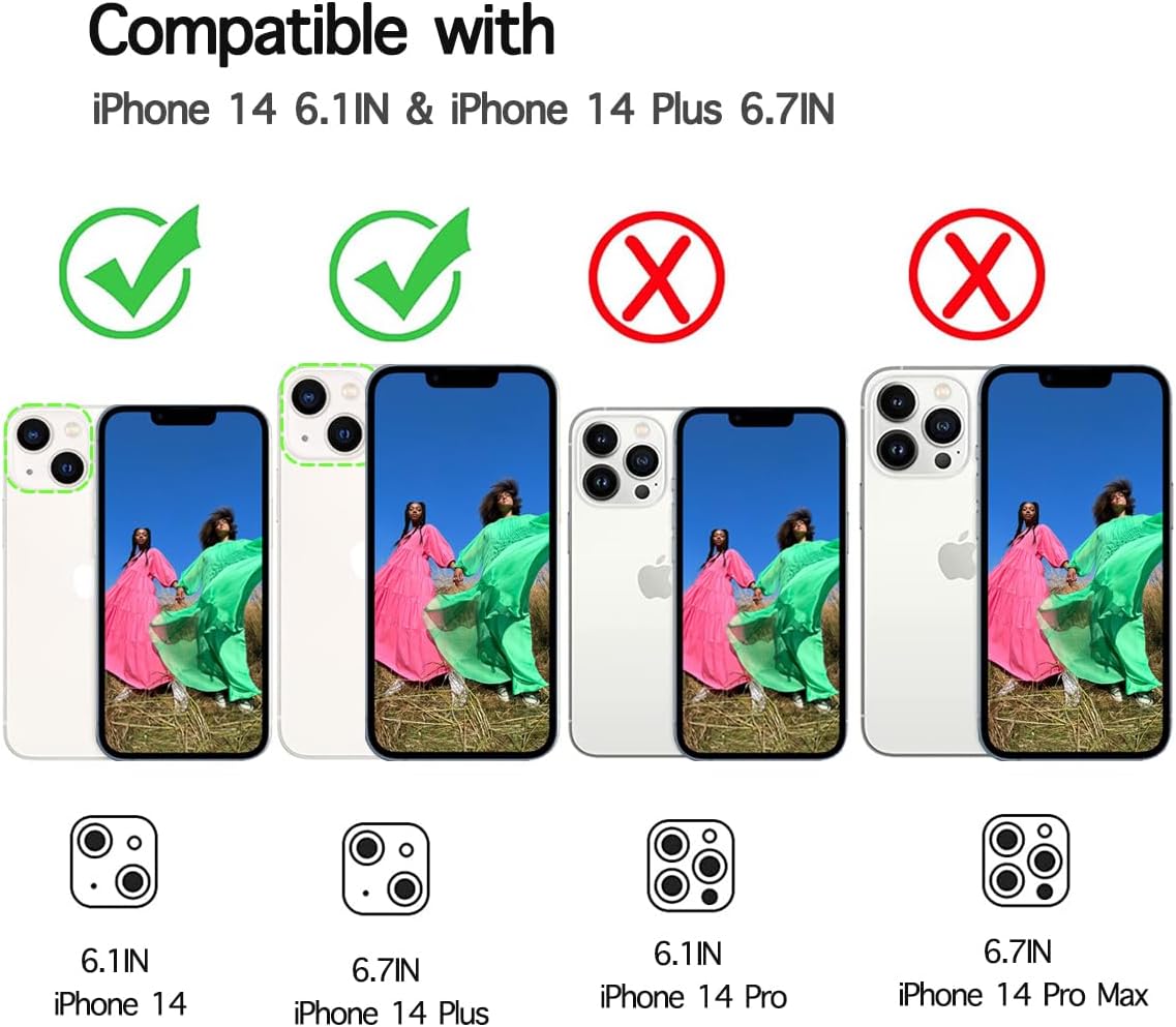 Tomonobu Protector de lente de cámara para iPhone 14iPhone 14 Plus, protector de pantalla de vidrio templado 9H, anillo individual de metal para