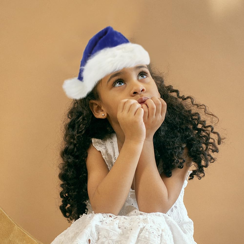 LOMIMOS Sombrero de Papá Noel de Navidad, sombrero de felpa de terciopelo azul para adultos, decoración del hogar, suministros de fiesta
