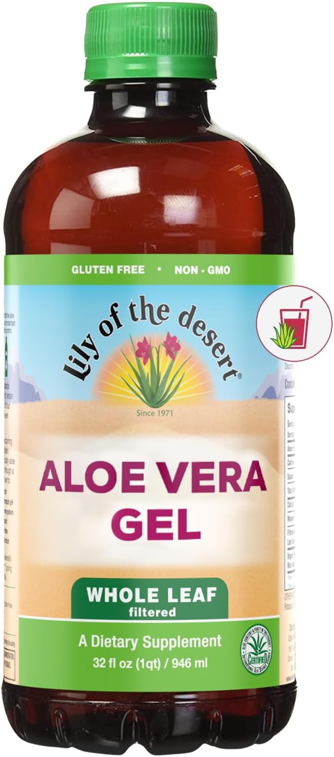 Lily Of The Desert Gel de aloe vera, sin conservantes, bebida de aloe vera de consistencia más gruesa filtrada de hoja entera con vitaminas