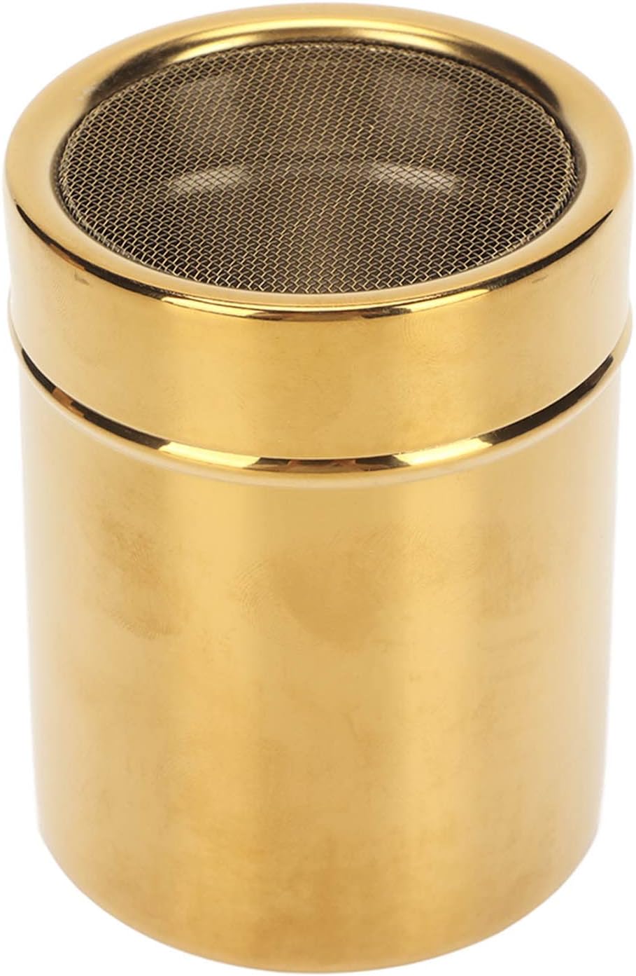 Coctelera de azúcar en polvo de acero inoxidable, coctelera de chocolate dorado con tapa, coctelera de malla fina de metal de 2.8 x 3.5 in para