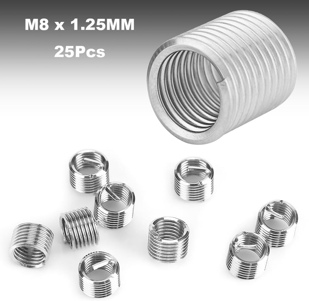 Kit de reparación de roscas de acero inoxidable, inserto de reparación de rosca métrica M8 x 0.049 in, pinza de freno, guía de rosca, juego de