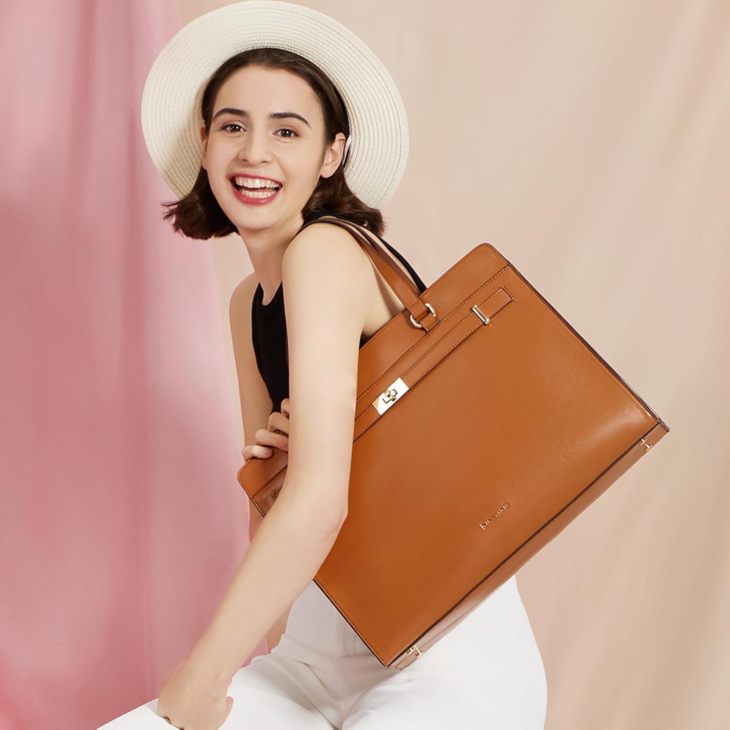 Missnine Bolsa para computadora portátil para mujer, 15.6 pulgadas, maletín de piel sintética, bolsa de trabajo profesional para oficina de negocios